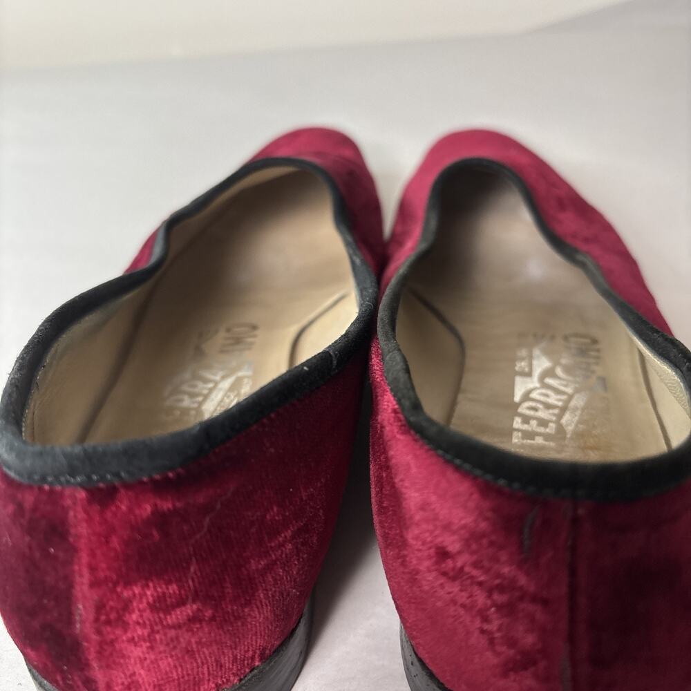 Salvatore Ferragamo Womens‎ Red Velvet Loafers 7 Designer Dark Romantic Gothic - Picture 6 of 11